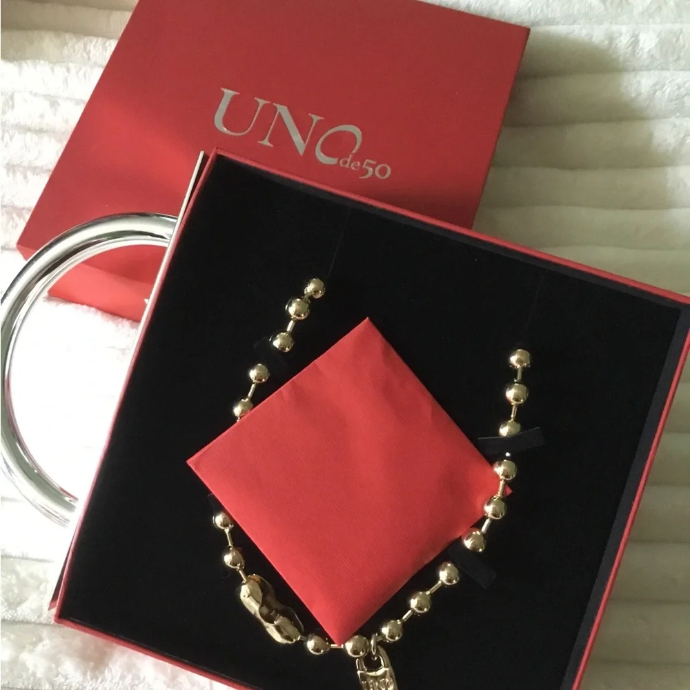 Gold Bead Padlock Necklace Uno de 50- Women fashion Jewelry includes box and COA